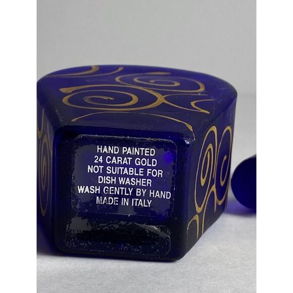 Vintage Royal Blue 24 Carat Gold Perfume Bottle Swirl Hand Painted Made In Italy - Picture 9 of 9